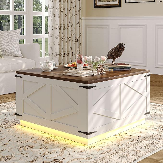 Jocoevol Farmhouse Lift Top Coffee Table, Square Wood Center Table - Image 7