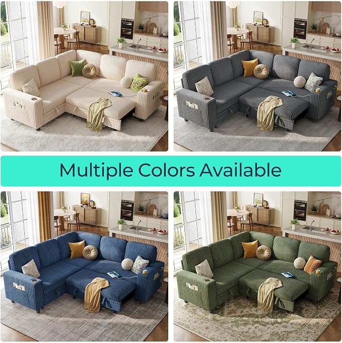 LINSY HOME Sectional Sofa with Pull Out Bed, 5 Seats Corduroy Reversible - Image 8