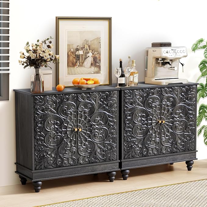 weselon Accent Cabinet with 2 Doors, Classic Carved Storage Sideboard Buffet - Image 7