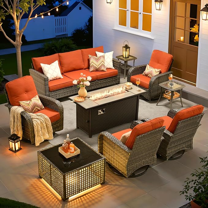 ovios 9 Pieces Patio Furniture Set, Outdoor Wicker Sofa Couch by OVIOS