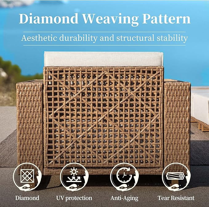 SUNSHINE VALLEY Patio Sectional Furniture, Outdoor Yellow Rattan Wicker Sofa - Image 5