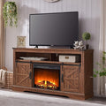 OKD Fireplace TV Stand for 65+ Inch TV, Rustic Media Console w/Sliding Barn by OKD