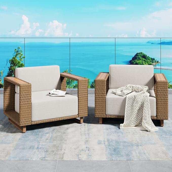 SUNSHINE VALLEY 2 Pieces Patio Furniture Set, Outdoor Rattan Wicker Armchairs by SUNSHINEVALLEY