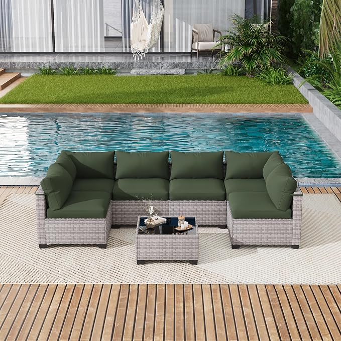 LOUVIXA 7 Piece Outdoor Patio Furniture Set, Outdoor Sectional Sofa, Wicker - Image 8