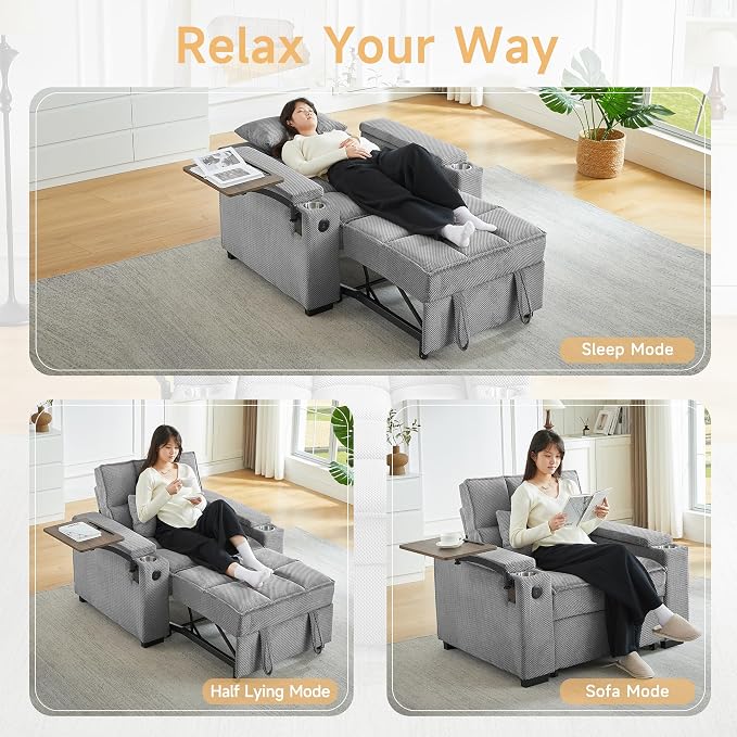 Large Size Convertible Sleeper Chair Futon Sofa Bed, Comfortable thick cushion - Image 3