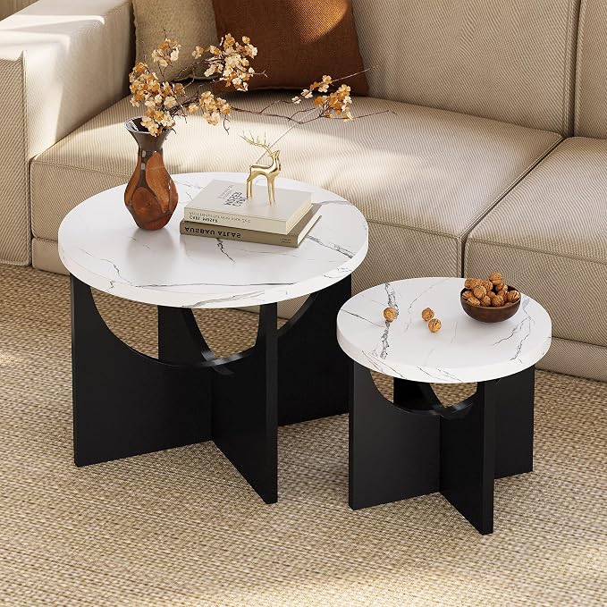 LIKIMIO Nesting Coffee Tables Set of 2, 23.6" Small Round Side Tables - Image 5