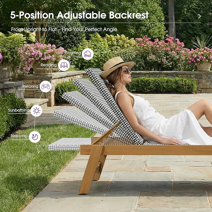 PURPLE LEAF Extra Large Patio Chaise Lounge 2 Pieces French Outdoor Wicker - Image 8