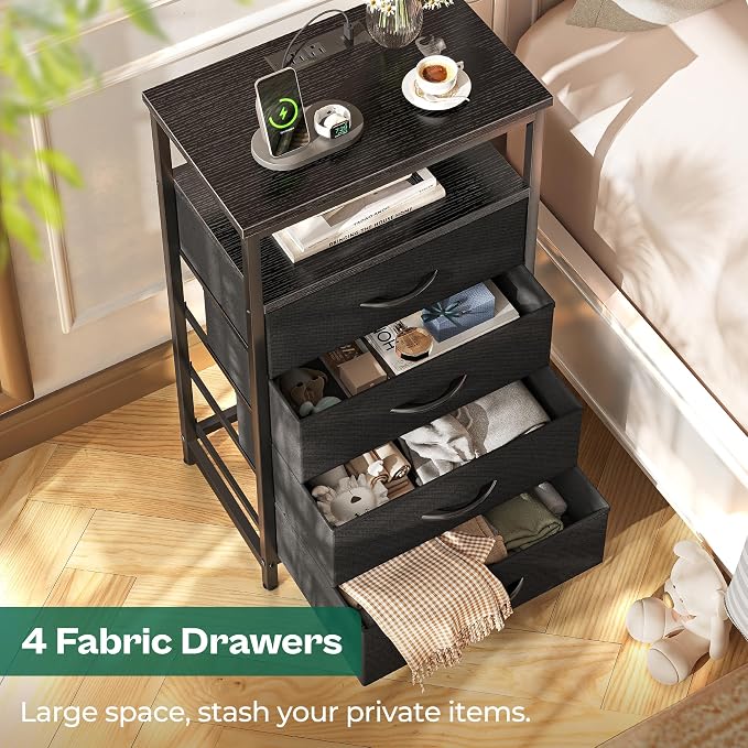 Huuger Night Stand with Charging Station, 4 Drawer Dresser - Image 6