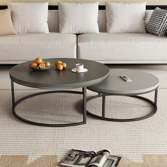 2-Piece Round Nesting Coffee Tables – Walnut Wood Top - Image 3