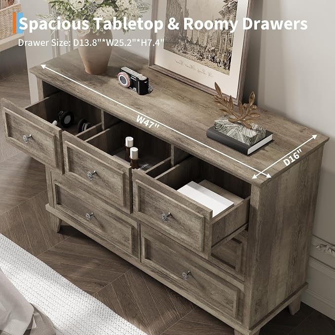 IDEALHOUSE 7 Drawer Dresser, Large Wooden Storage Chest of Drawers - Image 6