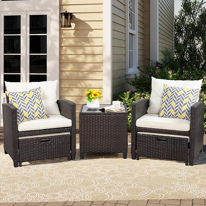 Vongrasig Patio Chair with Ottoman, 5 Pieces Patio Furniture Set Small Balcony - Image 2