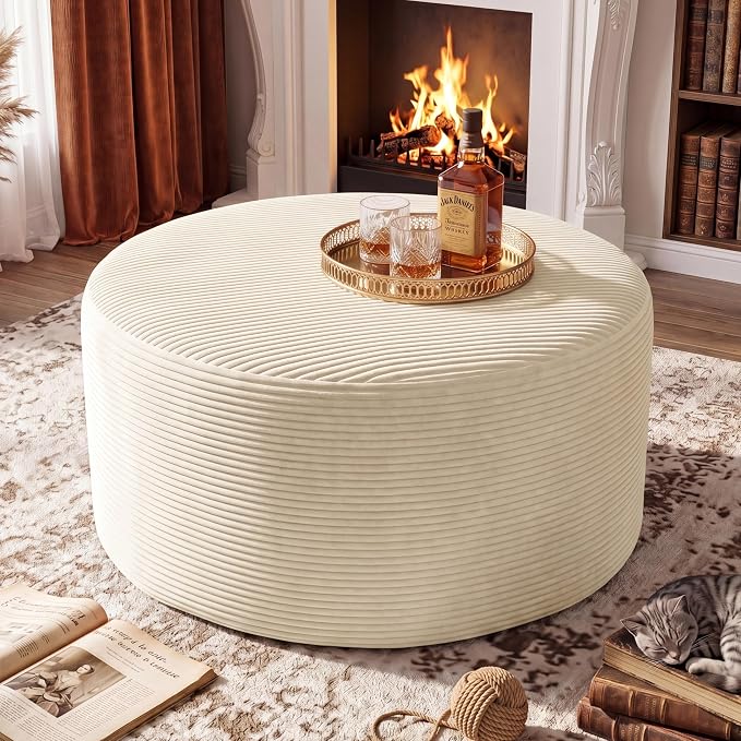 BSHOMGI Round Ottoman, Corduroy Ottomans Foot Stool, 27.5" Pouf Footstool - Image 7