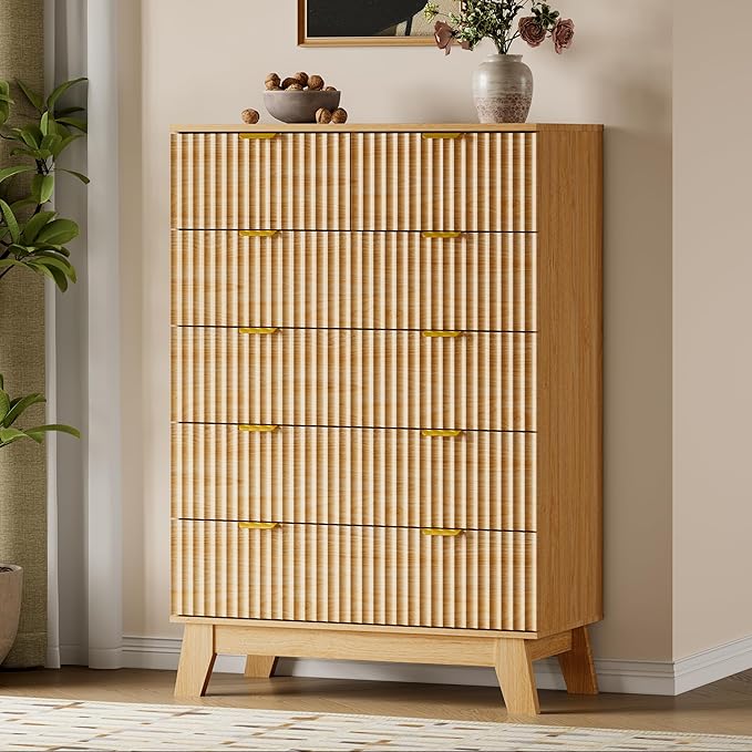 BORNOON 46" Tall Dresser for Bedroom, 6-Drawer Fluted Chest of Drawers - Image 3