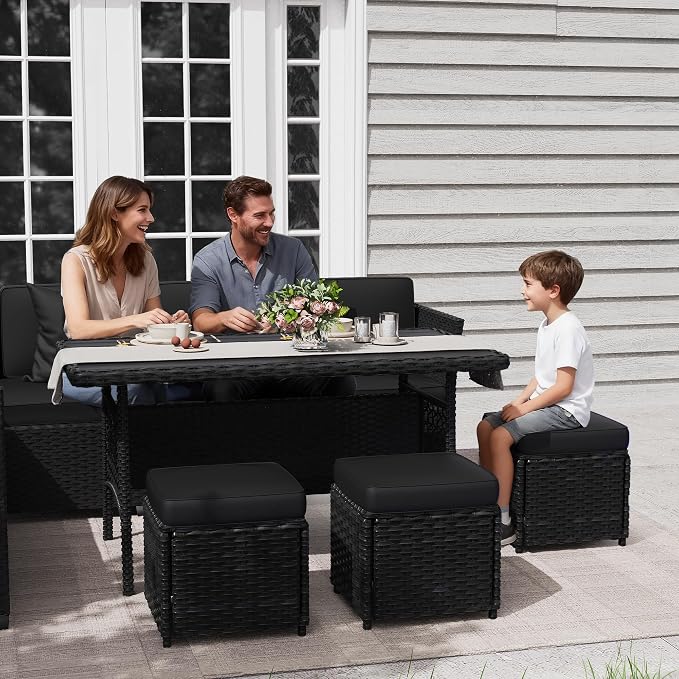KIGOTY 7 Piece Patio Furniture Set, Outdoor PE Wicker Rattan Outdoor Dining Set - Image 8
