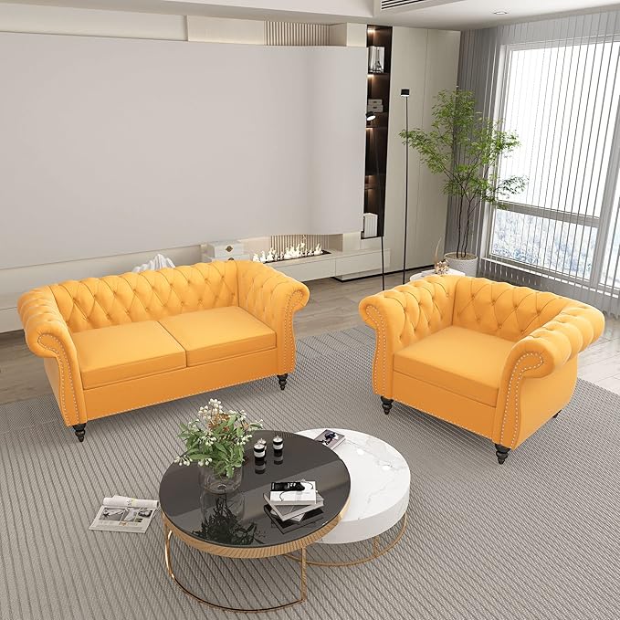 QHITTY 2 Piece Living Room Set, Sectional Chesterfield Sofa Chair Contemporary by QHITTYFurnitureLife