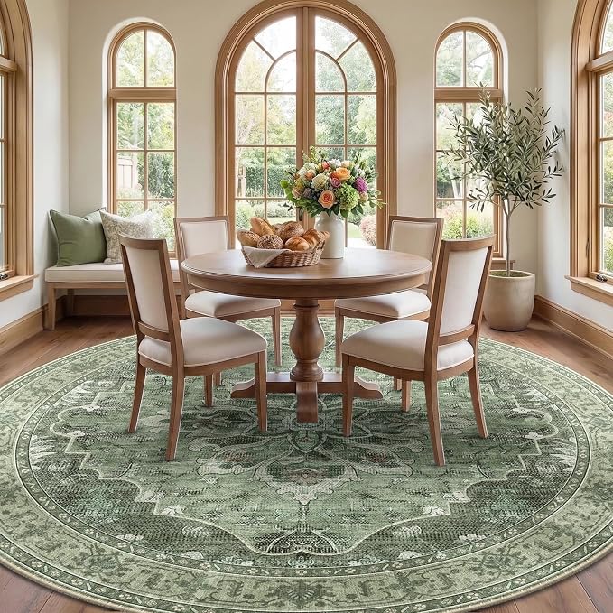 RELEANY Area Rugs Round 10ft Washable Non-Slip, Floral Vintage Distress Print - Image 3