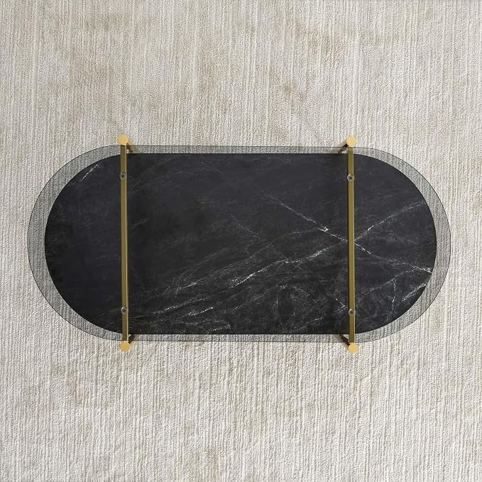 LumFurn Oval Glass Coffee Table, Mid-Century Modern Design, L41 x W21 x H17 inch - Image 9