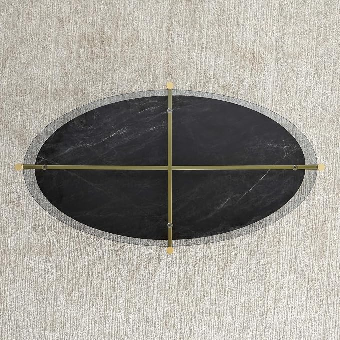 LumFurn Oval Glass Coffee Table, Mid-Century Modern Design, L43 x W22 x H17 inch - Image 9
