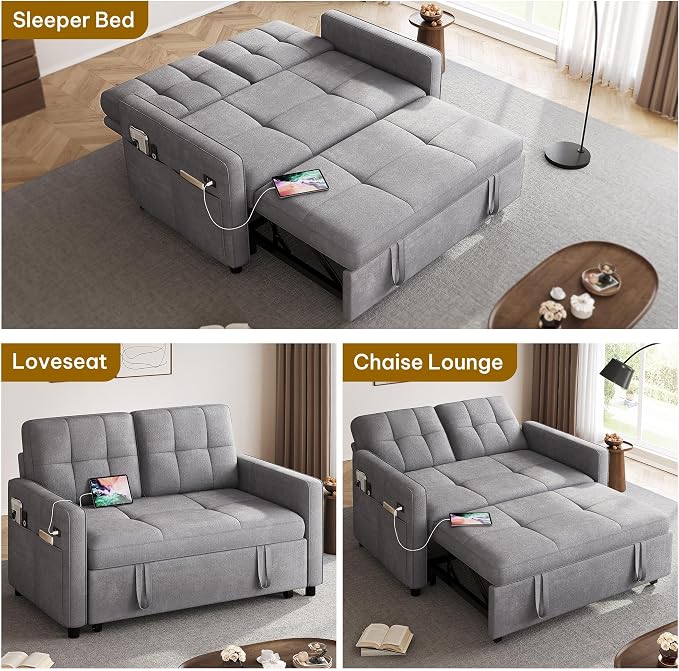 DWVO 3 in 1 Convertible Sleeper Sofa Bed, Velvet Futon Couch - Image 3