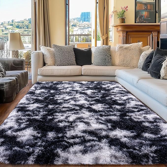 Black and White Rug for Living Room, 9x12 Area Rug for Bedroom, Bedside Indoor - Image 7