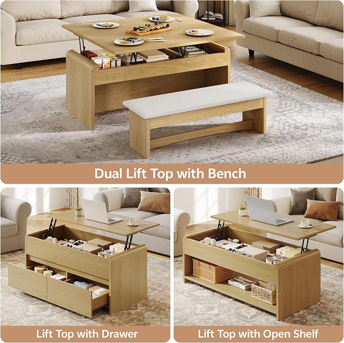 Coffee Table Lift Top with 2 Drawers, 40 Inch Multi-Function Coffee Table with - Image 8