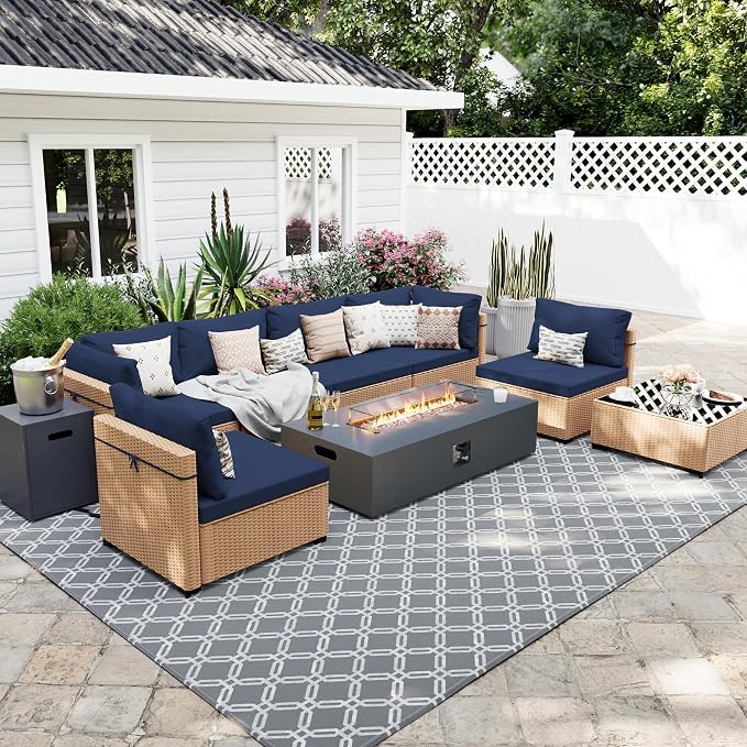 UPHA 9 Pieces Patio Furniture Sets, Wicker Outdoor Sectional Sofa Couch by UPHA