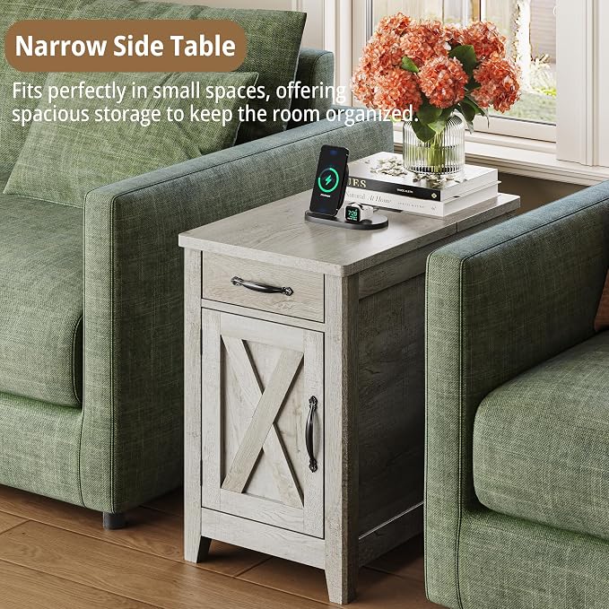 IRONCK End Table with Charging Station, Narrow Side Table - Image 4