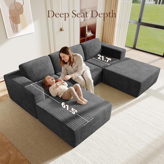Vesgantti 119" Oversized U-Shaped Modular Sectional Sofa, Corduroy Cloud Couch - Image 5