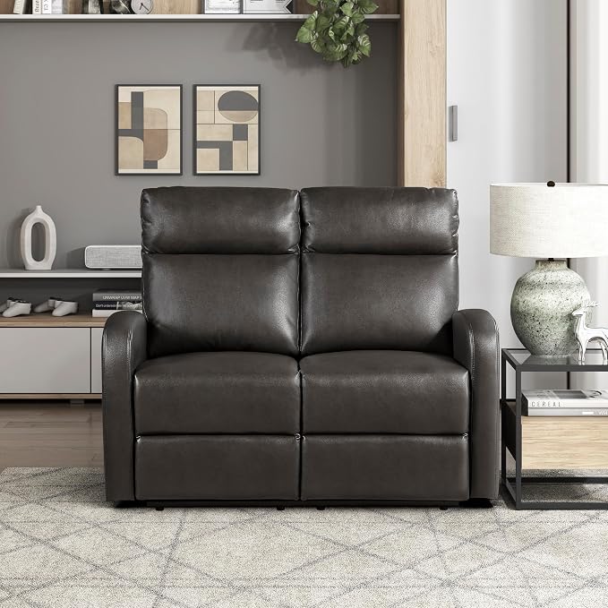 Lexicon Manual Reclining Loveseat, Faux Leather Loveseat Recliner, Wall Hugger - Image 7