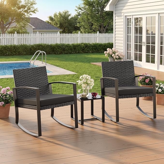 Qsun 3 Pieces Patio Furniture Set Rocking Bistro Set, Outdoor Patio Furniture - Image 6