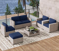 LOUVIXA 7 Piece Outdoor Patio Furniture Set, Rattan Chairs Glass Table Wicker by LOUVIXA