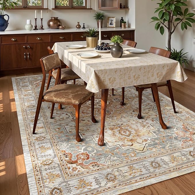 Washable Area Rug 4' x 6' Vintage Traditional Persian Mat - Image 3