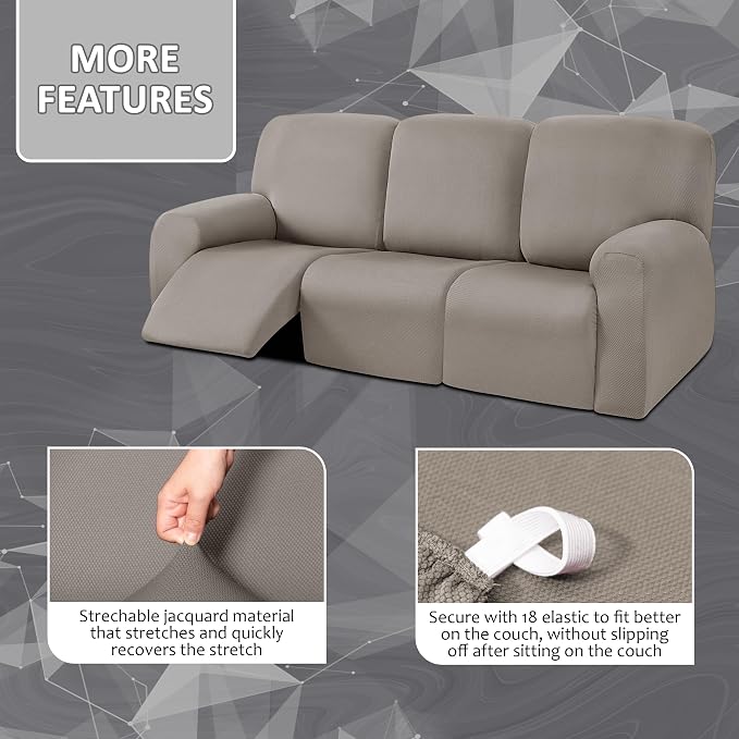 ULTICOR 8-Pieces Recliner Sofa Covers, Yarn Dyed Stretch Reclining Couch Covers - Image 3