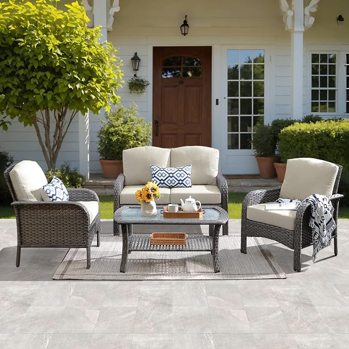 ovios 4-Piece Patio Furniture Set, Outdoor Wicker Sofa by OVIOS