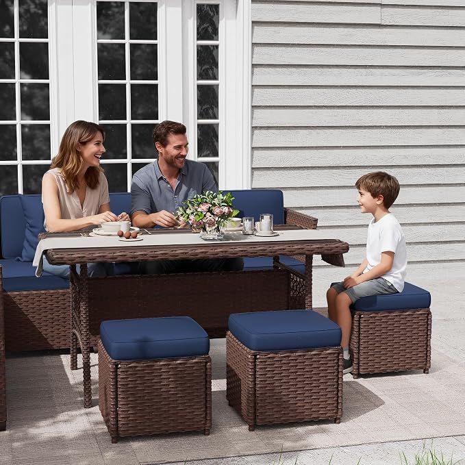 KIGOTY 7 Piece Patio Furniture Set, Outdoor PE Wicker Rattan Outdoor Dining Set - Image 8