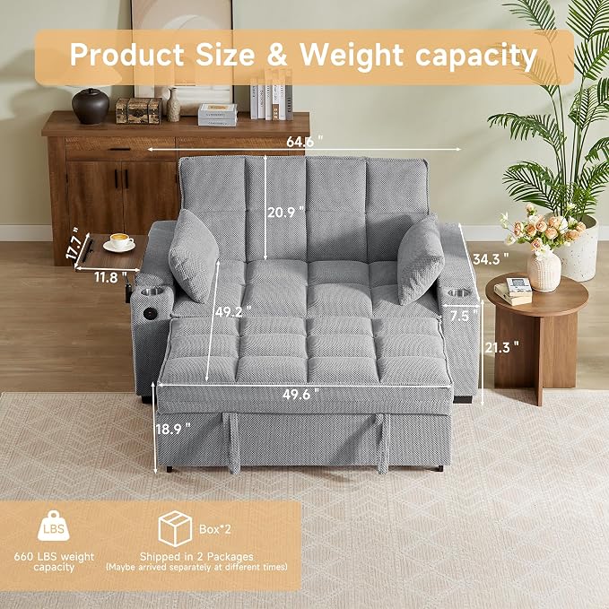 Auvsoce 65'' Chaise Lounge Chair Indoor, 3-in-1 Convertible Sofa Bed - Image 2