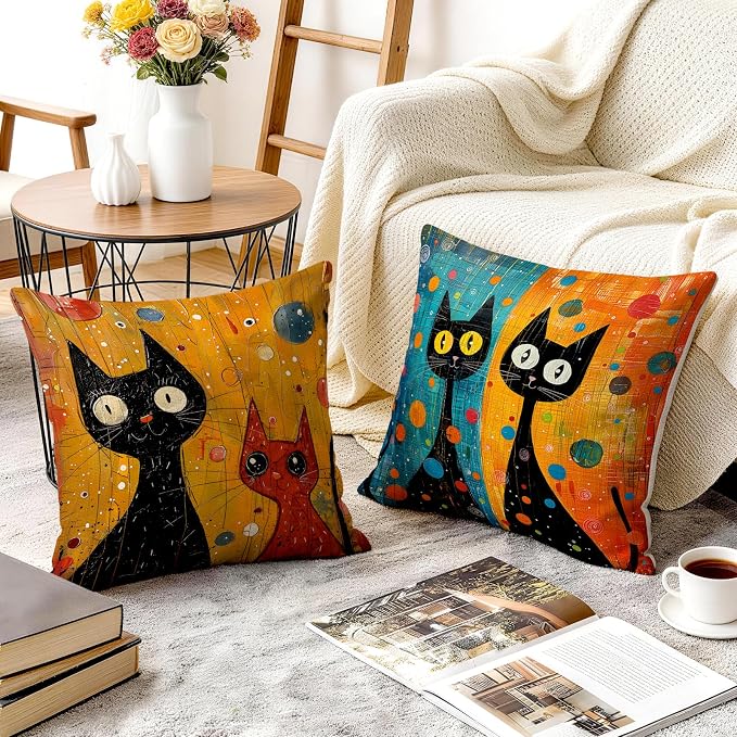 OBSEDE Black Cat Abstract Art Decorative Throw Pillow Covers 18 × 18 in - Image 6