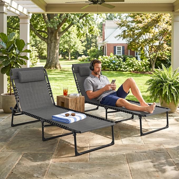 Outsunny Folding Chaise Lounge Chair Set of 2, Patio Sun Tanning Chair - Image 7