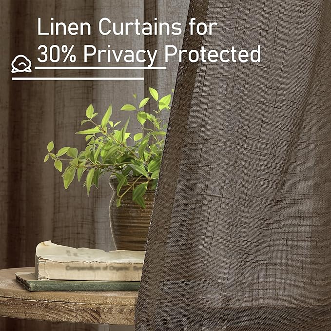 LAMIT Dark Brown Sheer Linen Curtains, 96 inch Light Filtering Semi Sheer - Image 5