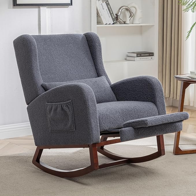 HCHAIRH Rocking Chair with Foot Rest, Teddy Nursery Rocking Chairs, Wingback by HCHAIRH