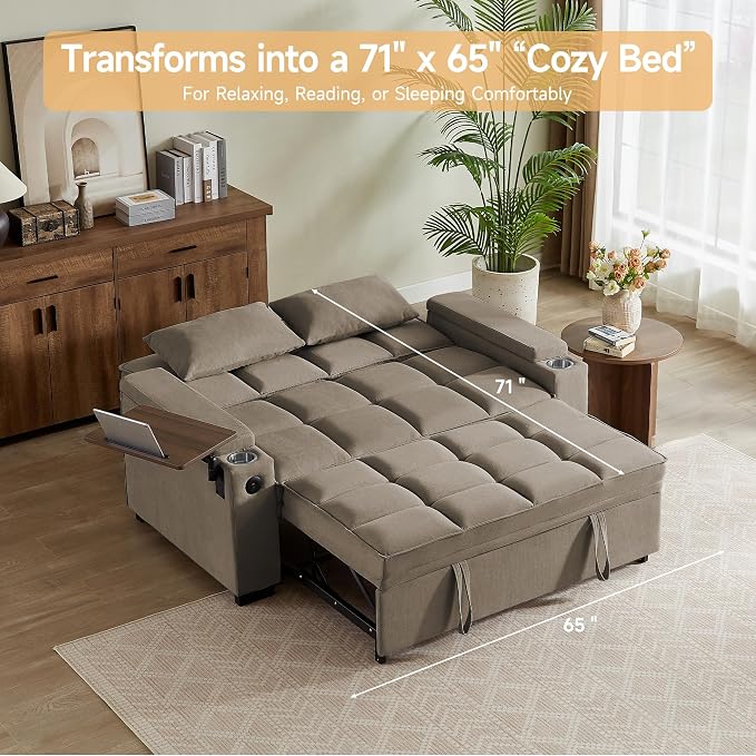 Auvsoce 65" Sleeper Sofa Bed Loveseat, Convertible Couch - Image 4
