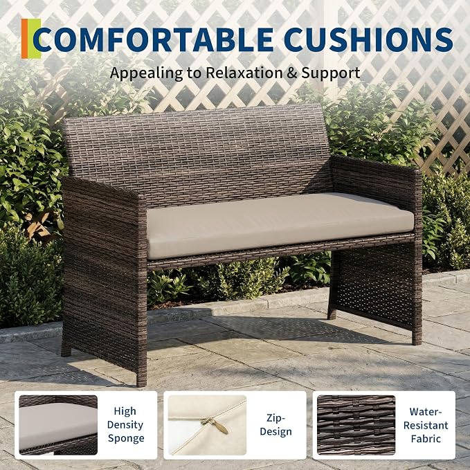 Garvee 4-Piece Patio Furniture Set, PE Rattan Outdoor Conversation Set - Image 3