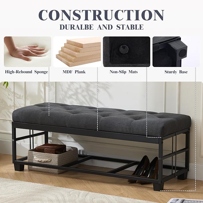 Mangodan 43 Inch Linen Storage Ottoman Bench, Foot Rest - Image 5