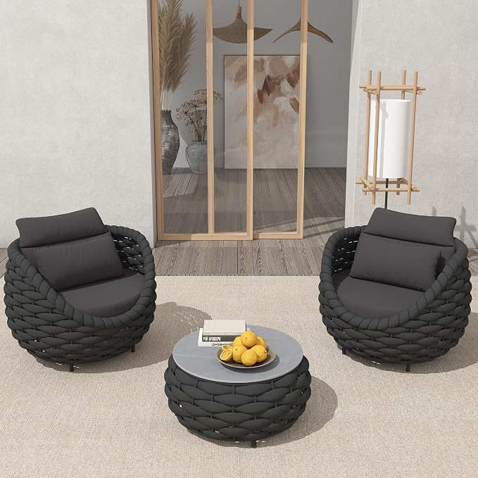 TWT 3 Pieces Aluminum Patio Furniture Set, Hand Woven Textilene Rope Outdoor by TWT