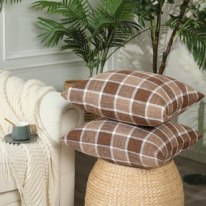 Stellhome Pack of 2 Fall Linen Buffalo Check Throw Pillow Covers, Farmhouse - Image 2