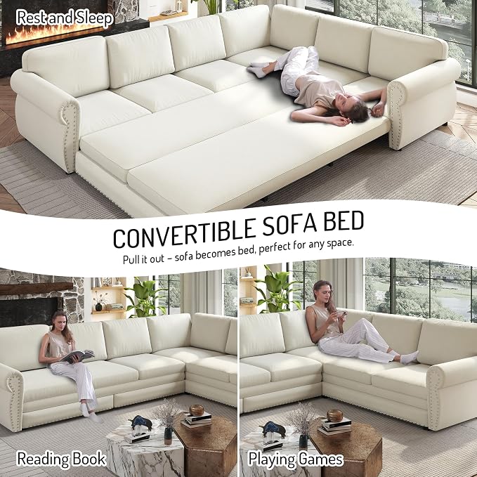118" L-Shaped Sleeper Couch Bed - Image 3