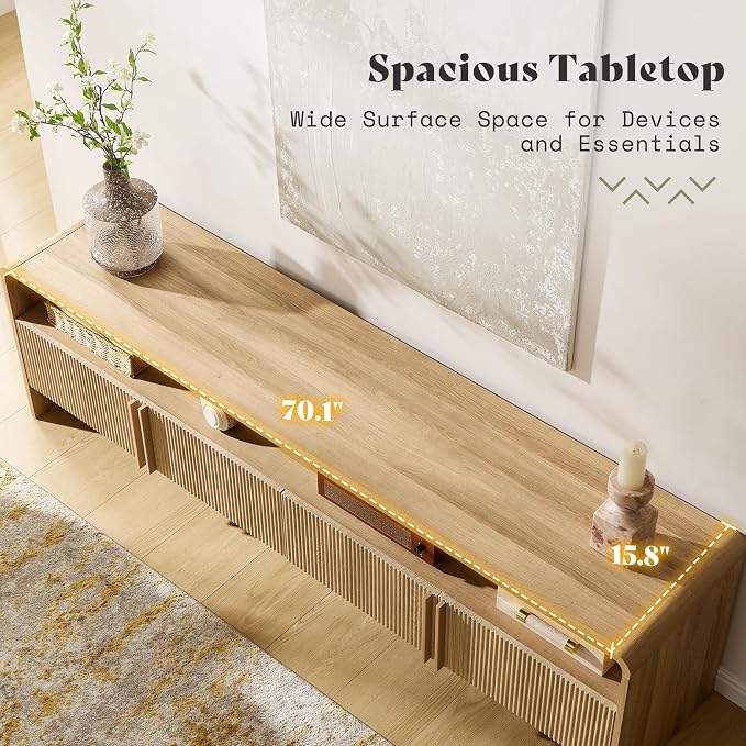 AMERLIFE Modern TV Stand for TVs up to 80", 70 inch Fluted TV Console - Image 3