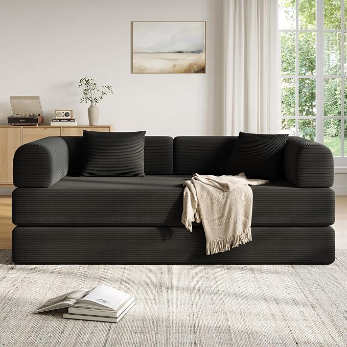 79in Convertible Sofa Bed, Corduroy Boneless Couch Bed, Futon Sleeper Sofa Pull - Image 8