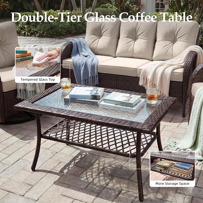 UPHA 6 Pieces Patio Furniture Sets, Wicker Outdoor Sofa Set - Image 7