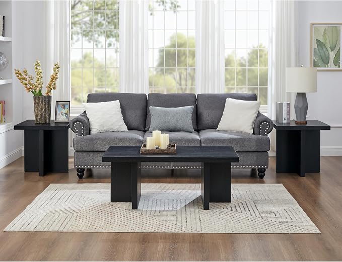Roundhill Furniture Mchome 3-Piece Coffee Table Set, Coffee Table and Two End - Image 2